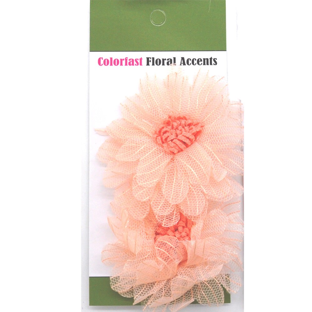 Belagio Colorfast Floral Accents, 3" Diameter, Fine Netting Flowers, 2 Piece Pack, Peach