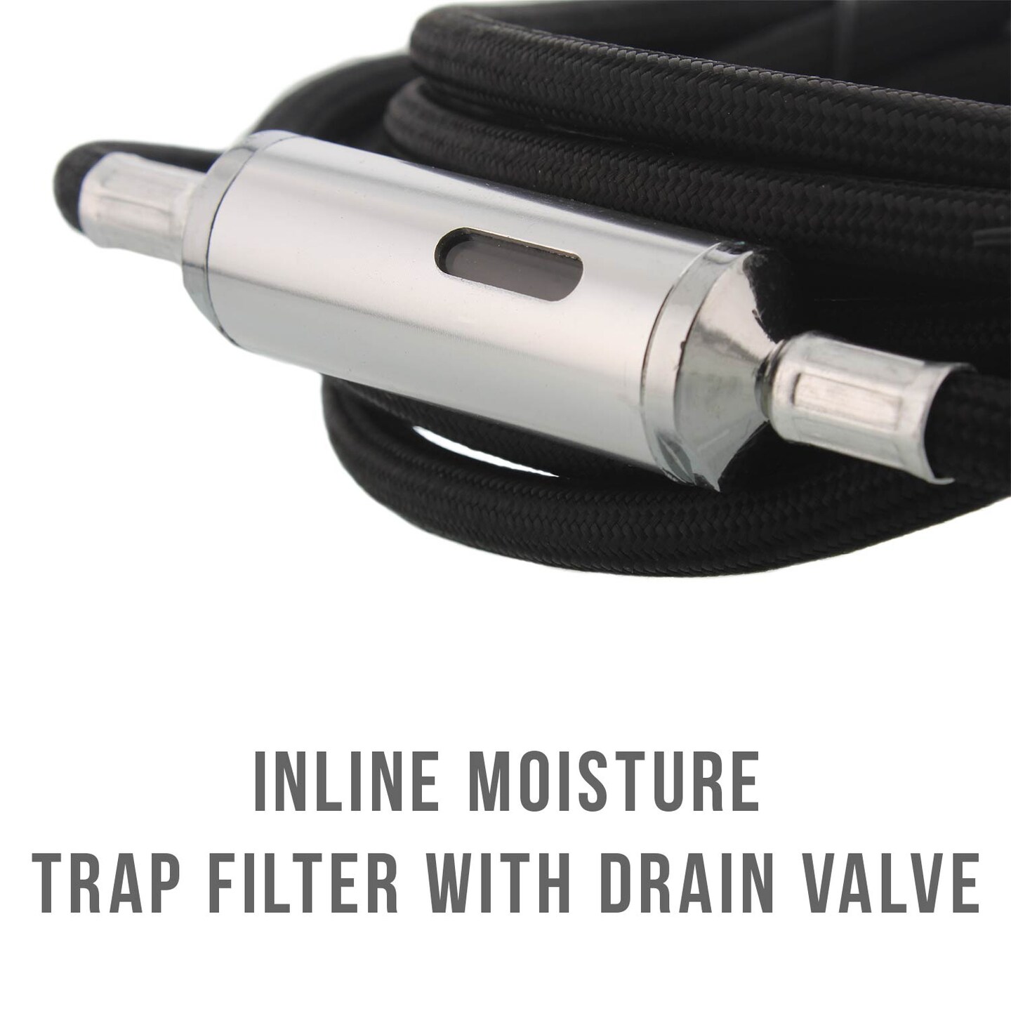 10 Foot Nylon Braided Airbrush Hose with Inline Moisture Trap Filter and Standard 1/8&#x22; Size Fittings on Both Ends (Hose color may vary)