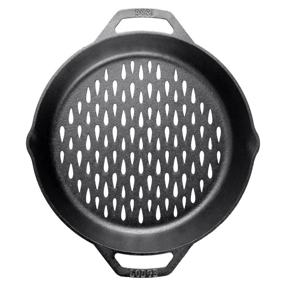 Lodge Cast Iron Grilling Basket with Dual Handles for Outdoor Grill or Open Fire, 12 in
