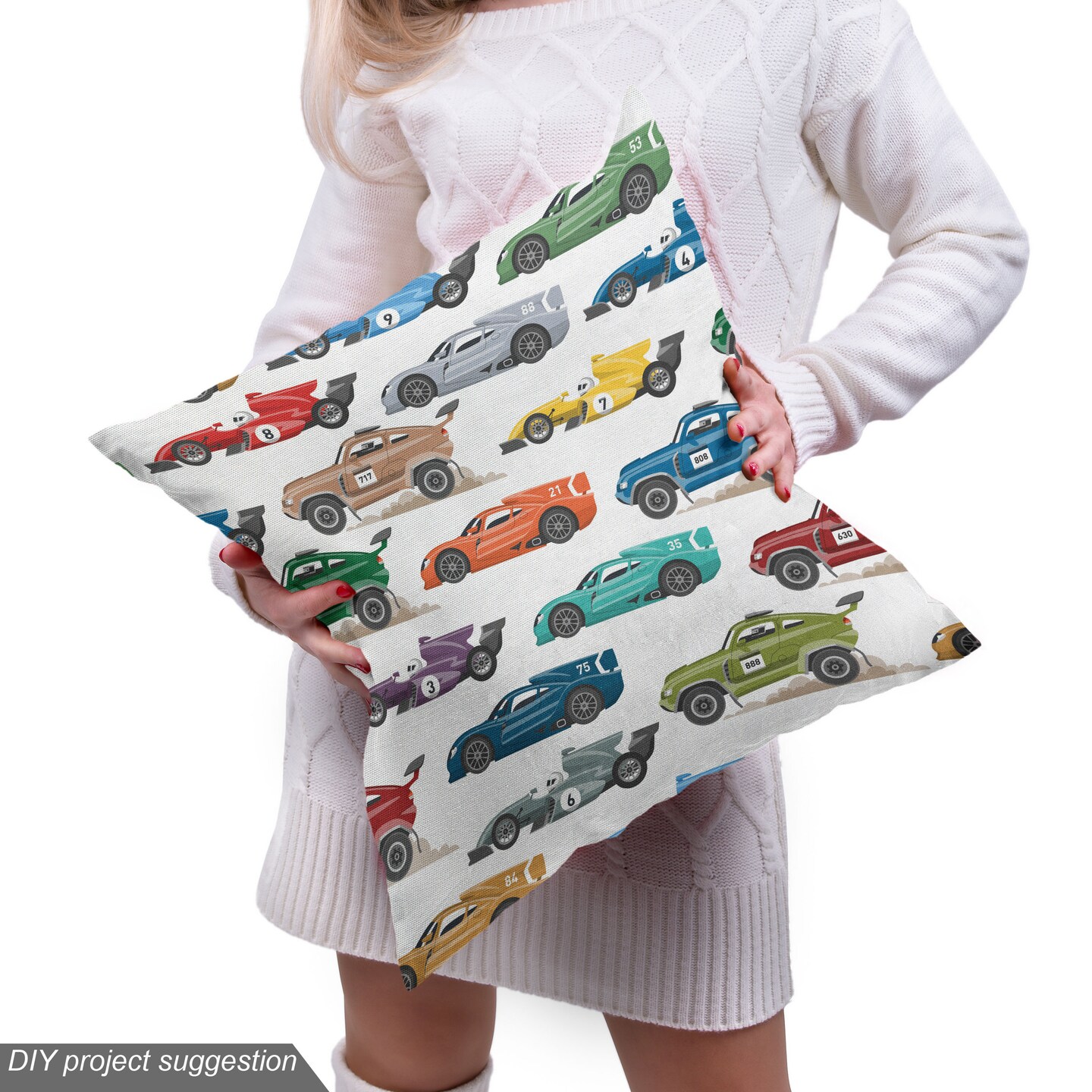 Ambesonne Race Car Fabric by The Yard Diagonally Arranged Colorful Various Vehicles Speeding Uphill on Plain Backdrop Decorative Material for Curtain Sofa Ottoman Quilts Chair Cover 1 Yard Orange Teal