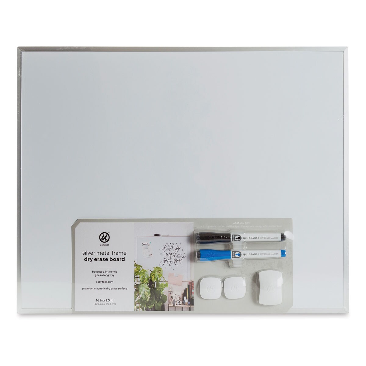 U Brands Silver Frame Magnetic White Board - 16&#x22; x 20&#x22;