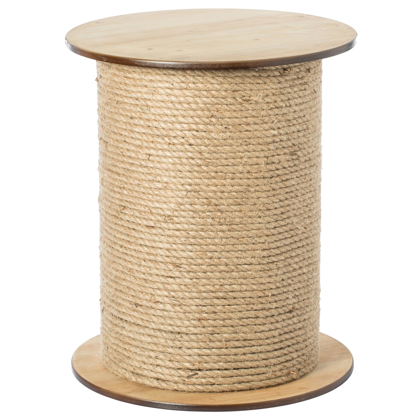 Decorative Round Spool Shaped Wooden Accent Side Table with Rope