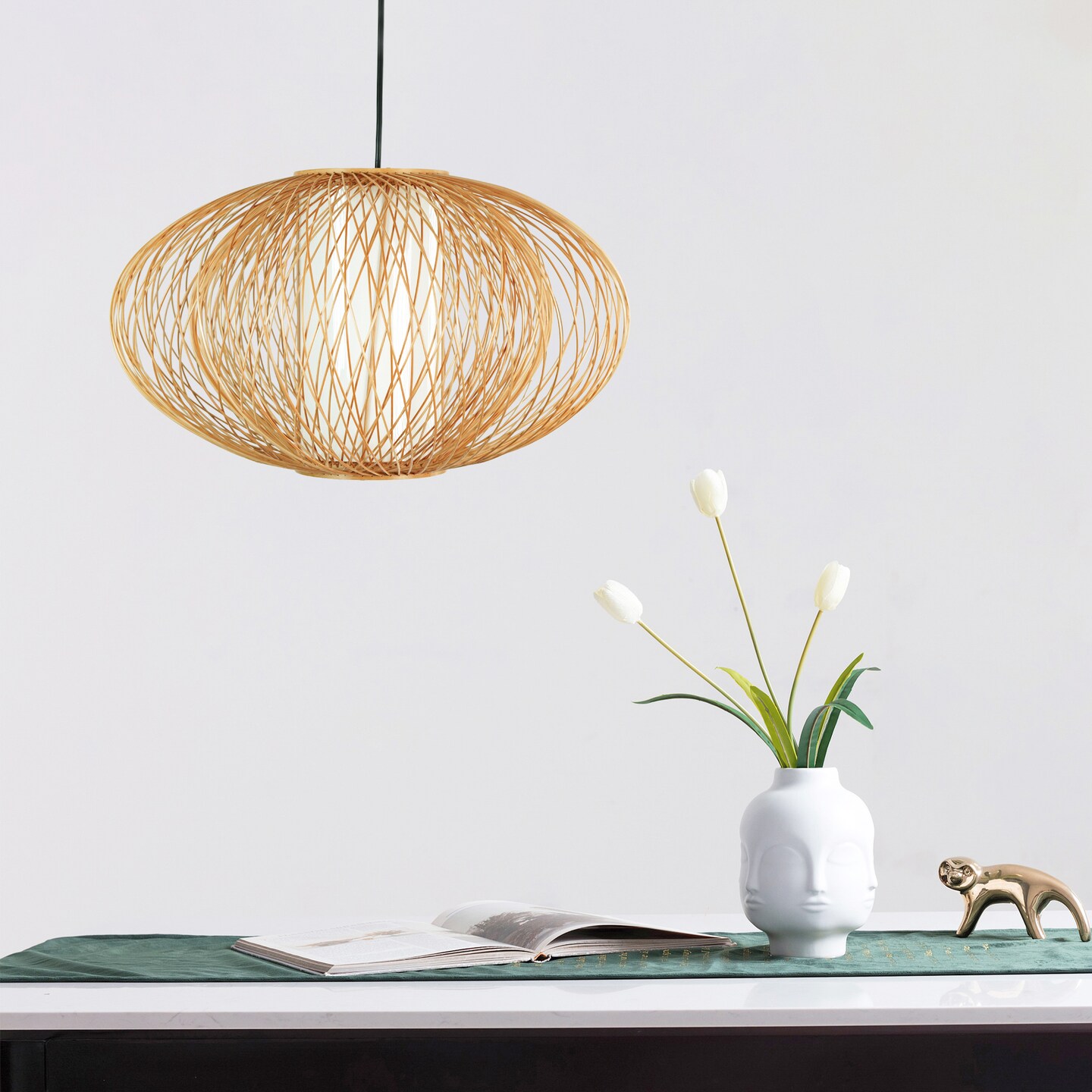 Handmade Modern Round Bamboo Wicker Rattan Lamp Hanging Light Shade