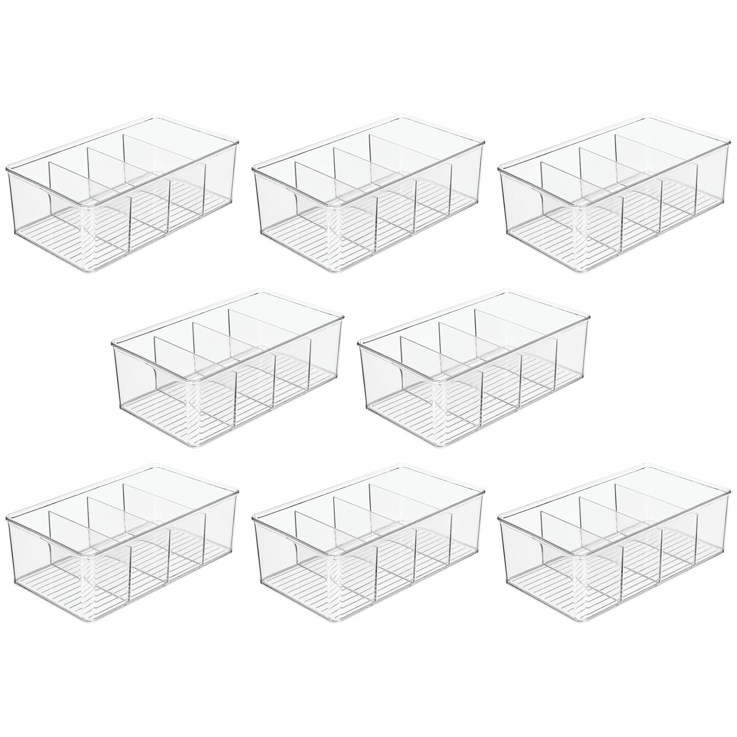 mDesign Plastic 4-Section Divided Kitchen or Pantry Organizer Bin, 8 Pack, Clear