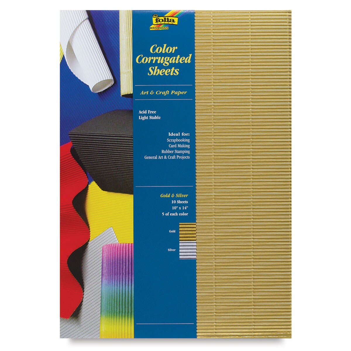 Folia Corrugated Papers - 9-3/4&#x22; x 13-3/4&#x22;, Gold and Silver, Pkg of 10