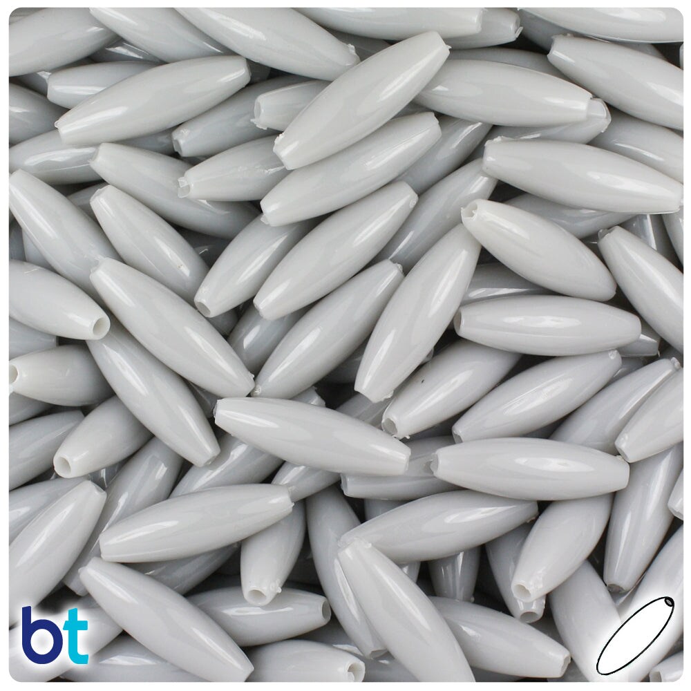 BeadTin Grey Opaque 19mm Spaghetti Plastic Craft Beads (150pcs)