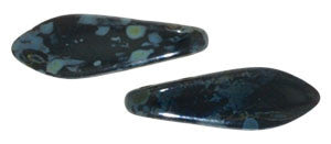 Czechmate 16mm X 5mm X 3mm Dagger Glass Czech Two Hole Bead, Jet Picasso