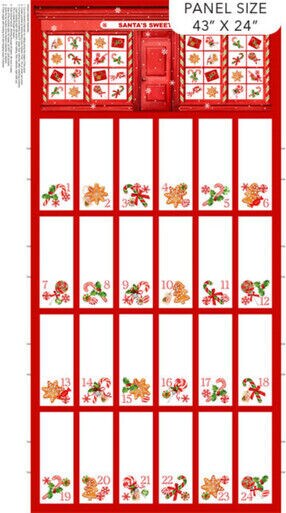 Peppermint Candy Red Advent Calendar Panel 23x44 Cotton Fabric Northcott