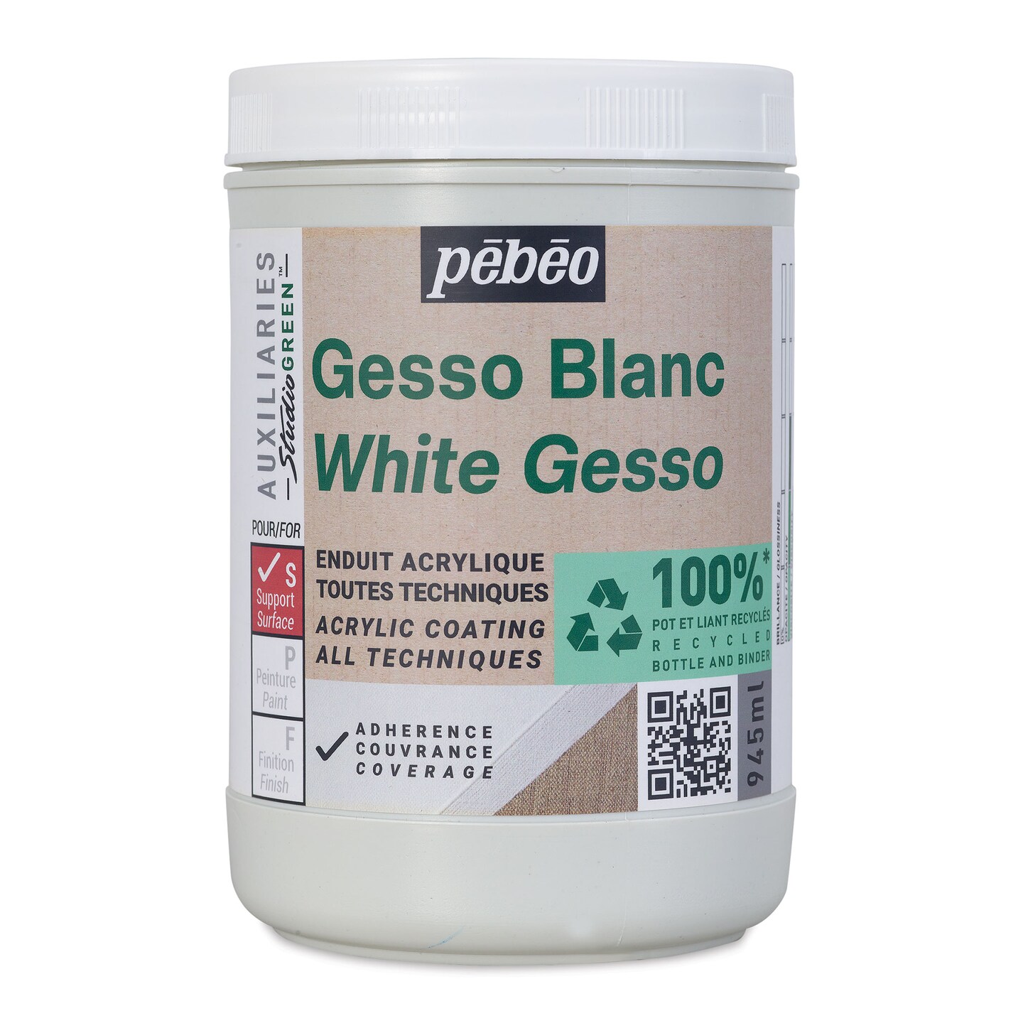 Pebeo Studio Green Gesso - White, 945 ml