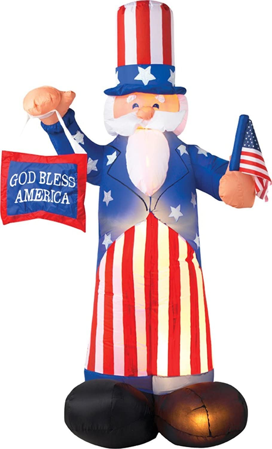 6&#x27; Gemmy Airblown Inflatable Patriotic Uncle Sam Holding Flag &#x26; Banner 335011