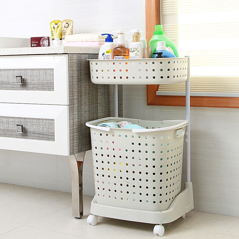 2 Tier Plastic Laundry Basket with Wheels