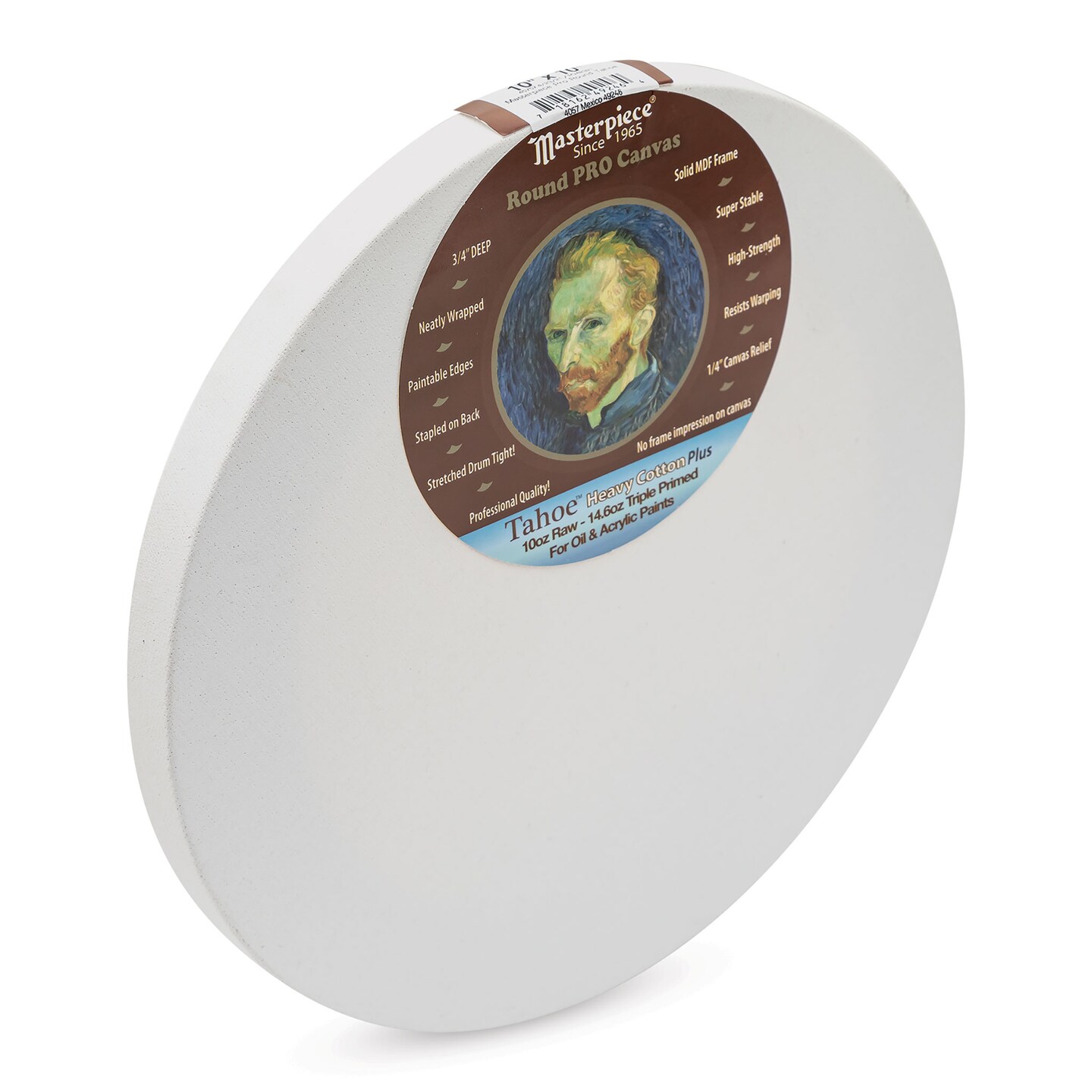 Masterpiece Pro Stretched Round Canvas - 10&#x22; Diameter, 3/4&#x22; Profile