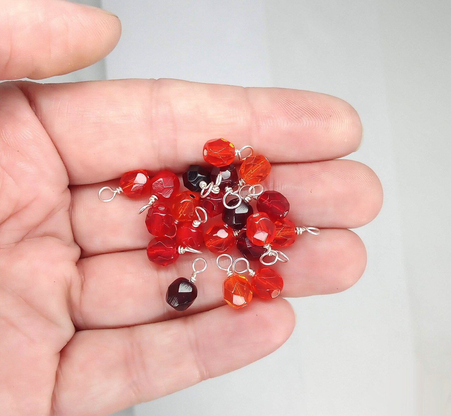 Red Czech Glass Bead Charms, 6mm Faceted Bead Dangle Charms, 10 piece Mix, Adorabilities