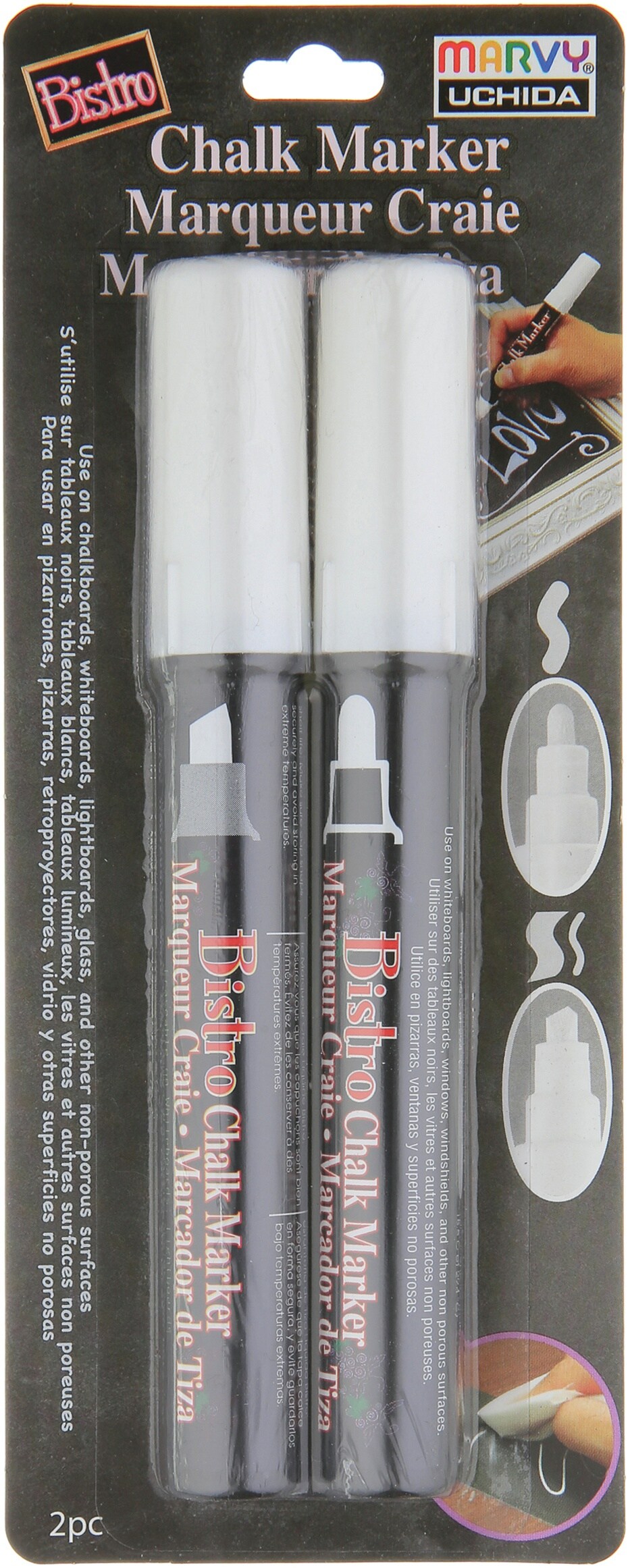 Uchida Bistro Chalk Marker Set 2/Pkg-White - Broad & Chisel Tip