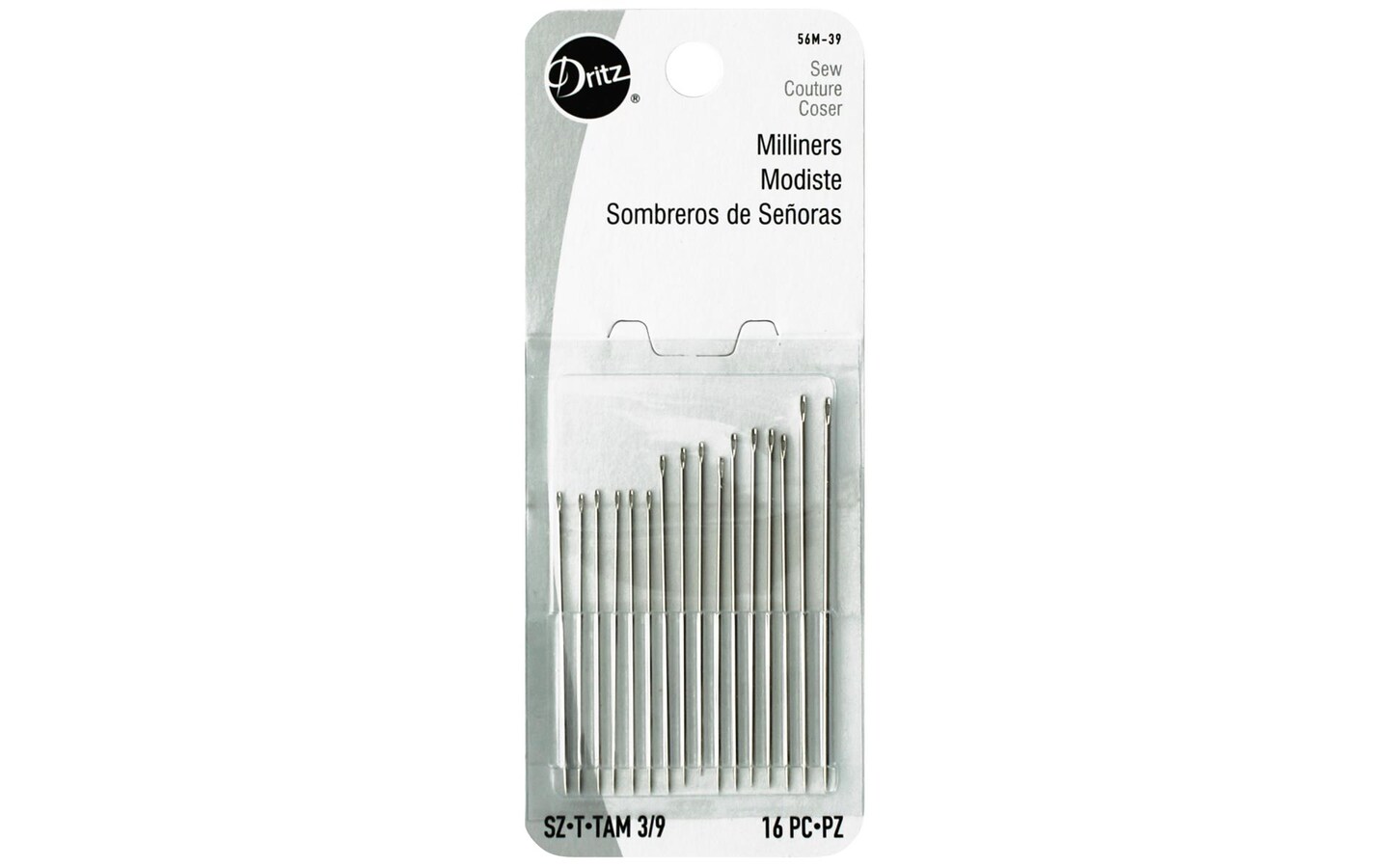 Dritz Hand Needle Milliner Size 3/9 16pc