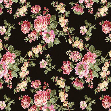 Promise Me Grandiflora Flowers Pink Charcoal Cotton Fabric Benartex ...