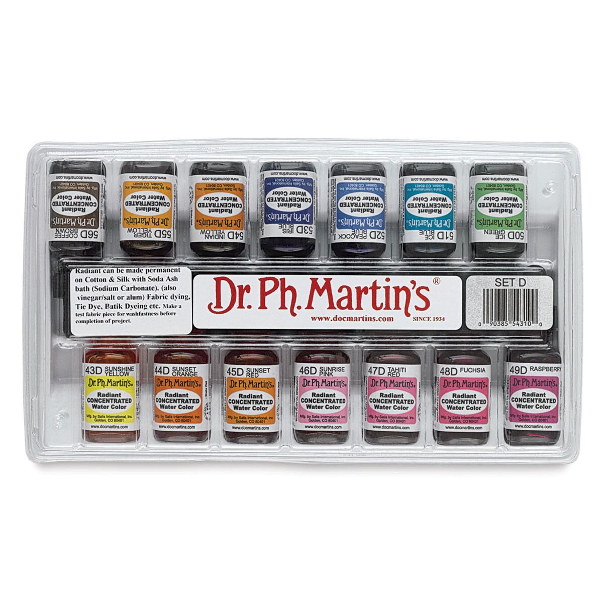 Dr. Ph. Martin's Radiant Concentrated Watercolor Set - 1/2 oz, Set of 14, Assorted, Set D