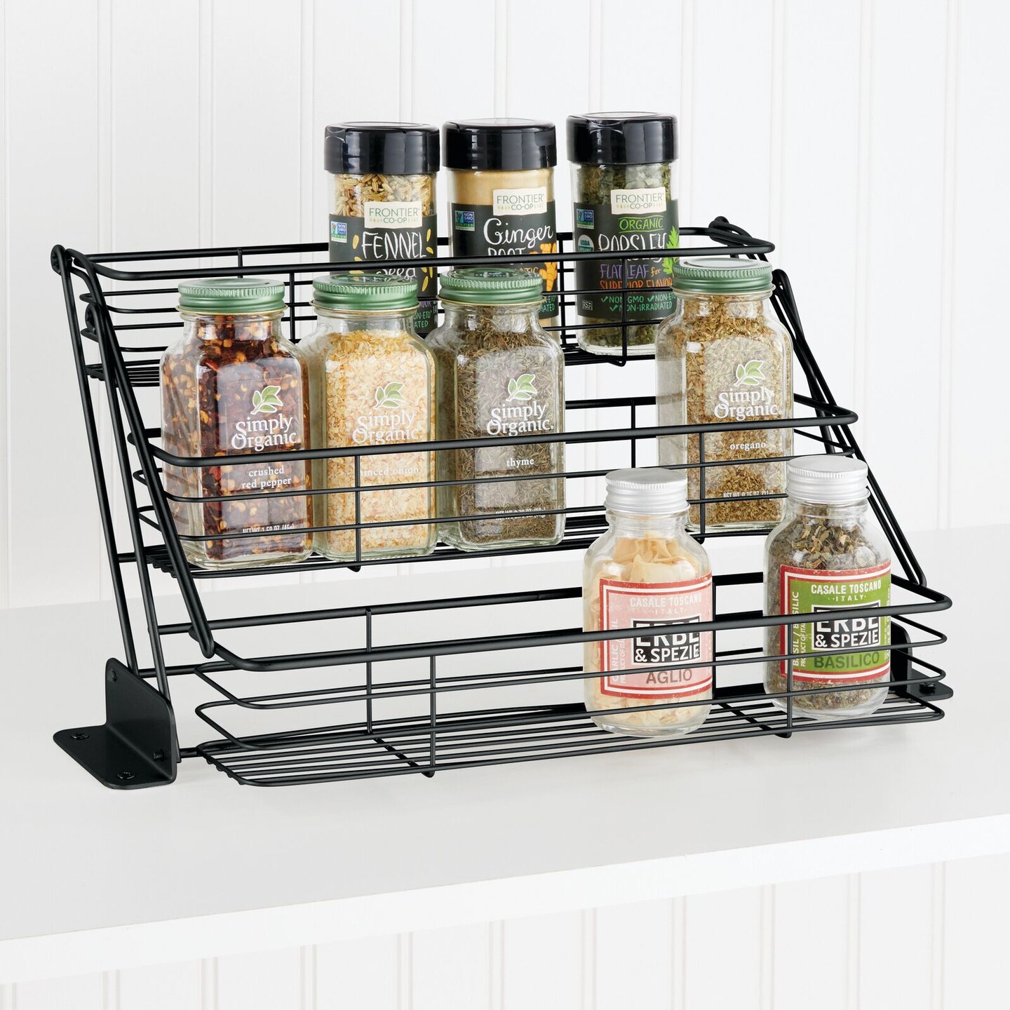 mDesign Metal 3 Tier Pull Down Spice Rack, Storage Shelf Organizer
