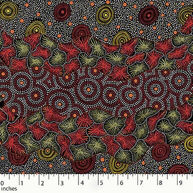 Wild Seed Waterhole Black Australian Aboriginal Cotton Fabric by M S Textiles