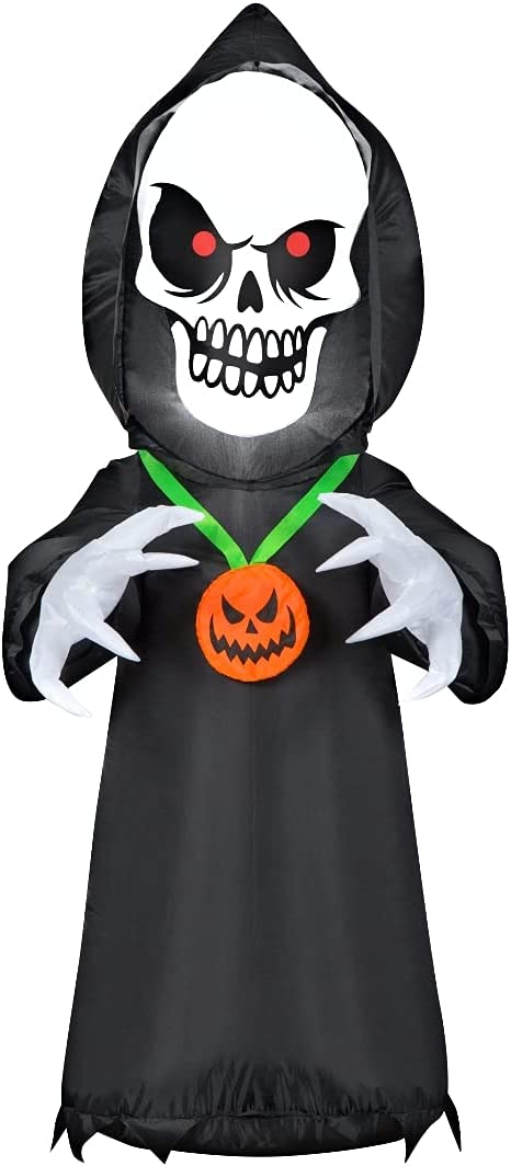4&#x27; Gemmy Airblown Inflatable Halloween Scary Reaper w/ Pumpkin Necklace 226009