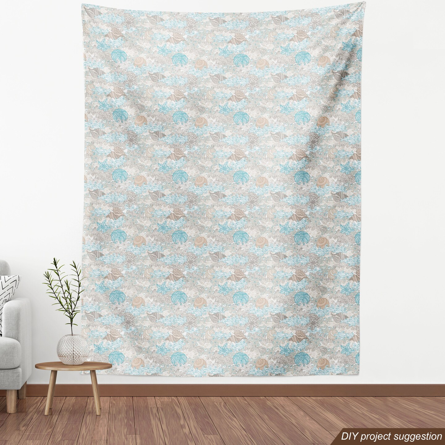Ambesonne Nautical Fabric by The Yard, Pastel Toned Sea Shell Starfish Mollusk Seahorse Coral Reef Motif Design, Decorative Fabric for Upholstery and Home Accents, 1 Yard, Tan Turquoise