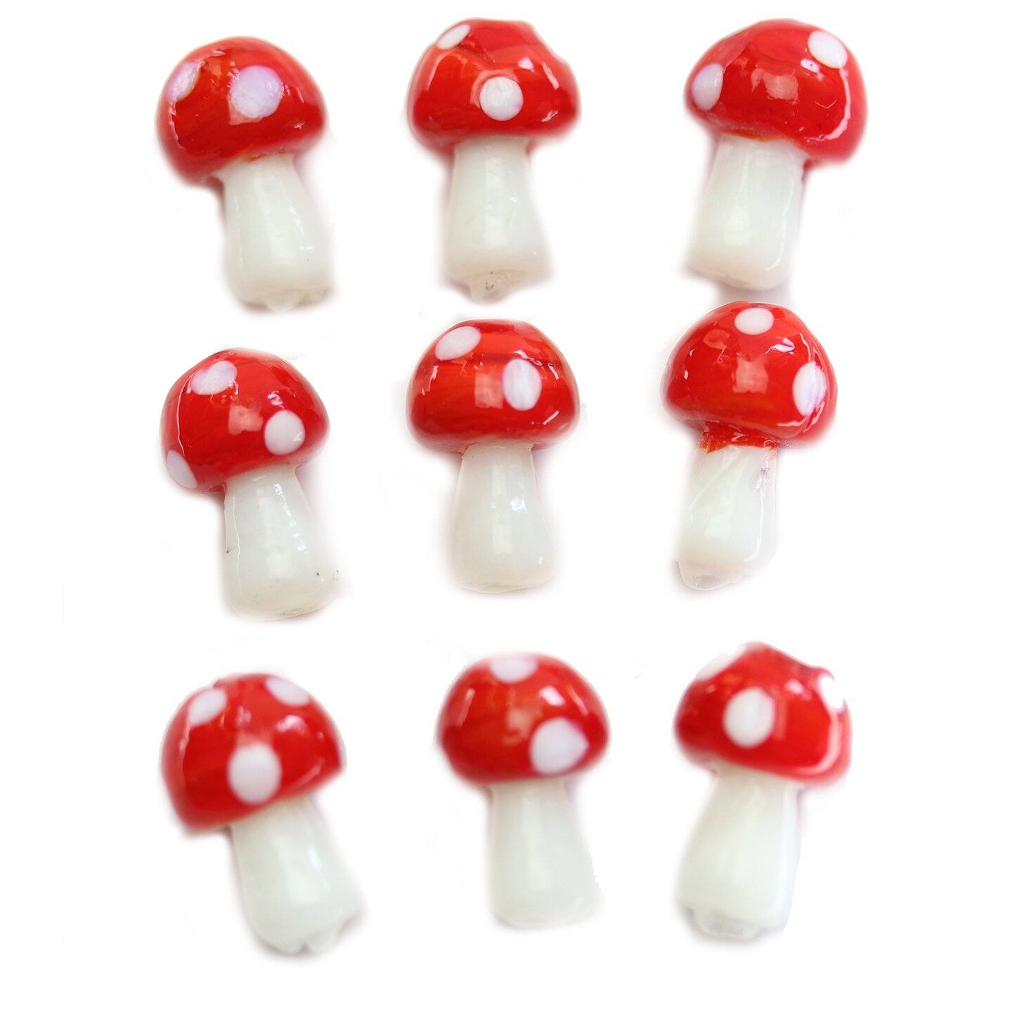 Red &#x26; White Glass Mushroom 12x18mm Beads