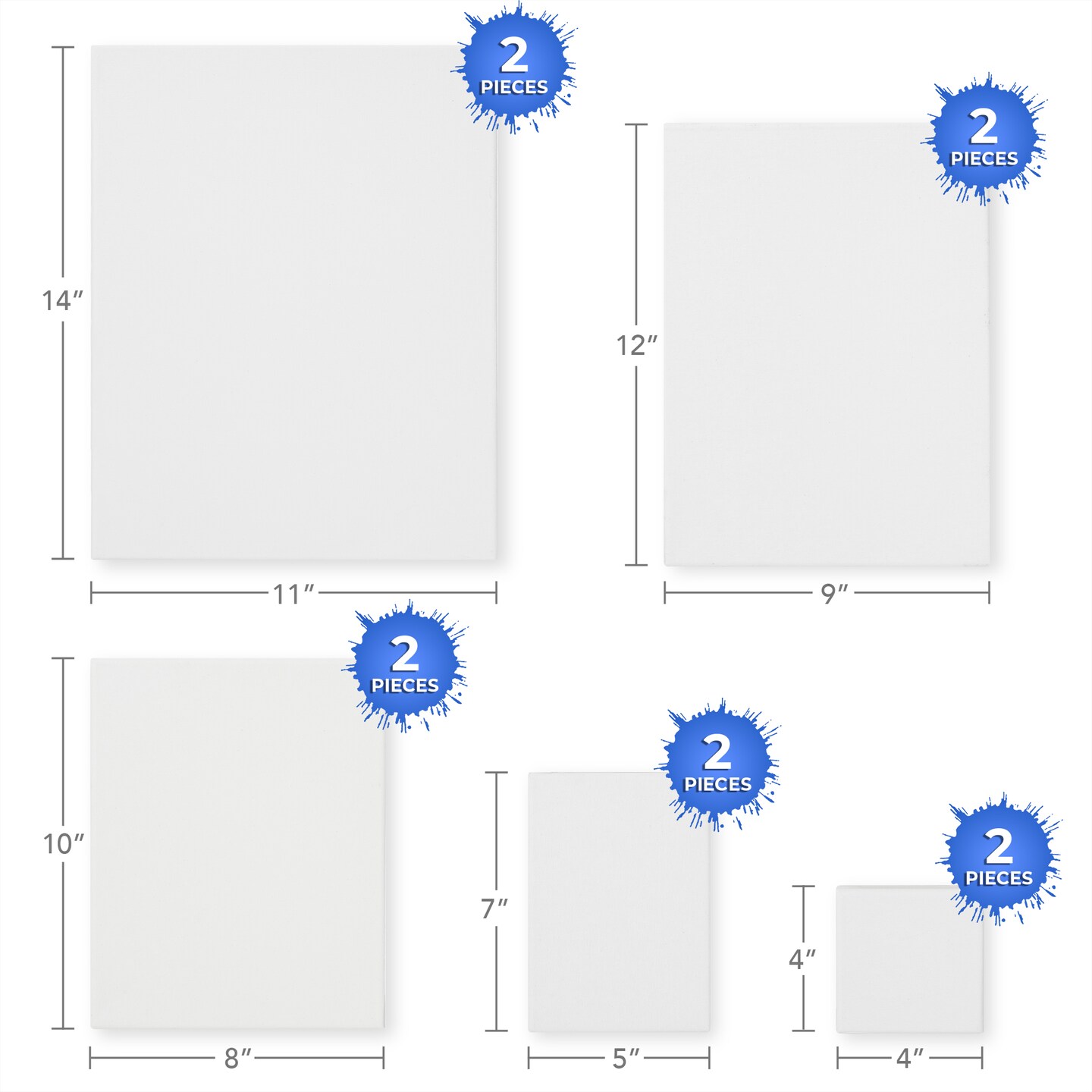7 Elements (10 pack) Multi-sized Stretched Canvas for Painting - 100% Cotton Pre Primed White Art Canvases