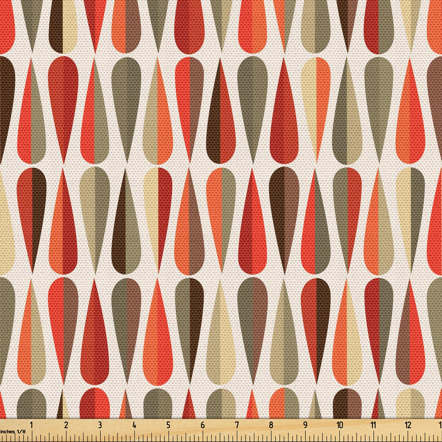 Ambesonne Retro Fabric by The Yard, Sixties and Seventies Style Geometric Round Shaped Repeated Symmetric Design, Decorative Fabric for Upholstery and Home Accents, 2 Yards, Orange Cream
