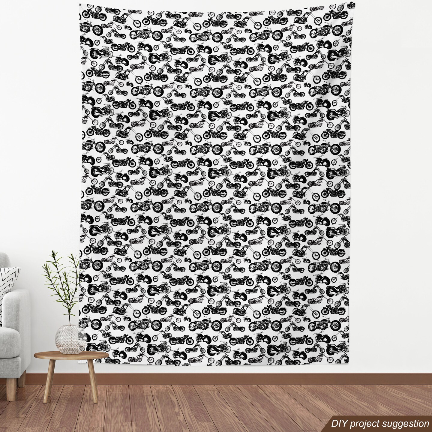 Ambesonne Motorcycle Fabric by The Yard, Retro Chopper Pattern Monochrome Motorbike Design Adventure Cruising Theme, Decorative Fabric for Upholstery and Home Accents, 10 Yards, White and Black