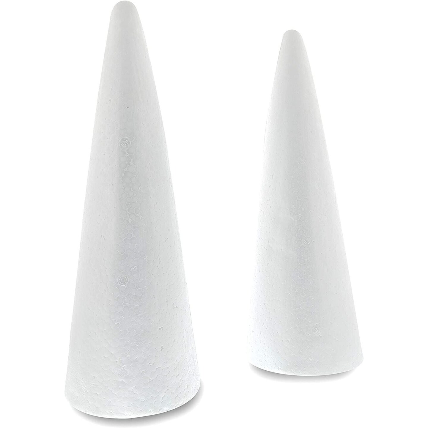 2 Pack Foam Cones for Crafts, DIY Art Projects, Handmade Gnomes, Trees,  Holiday Decorations (5.25x14.5, White)