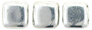 Czechmate 6mm Square Glass Czech Two Hole Tile Bead, Silver