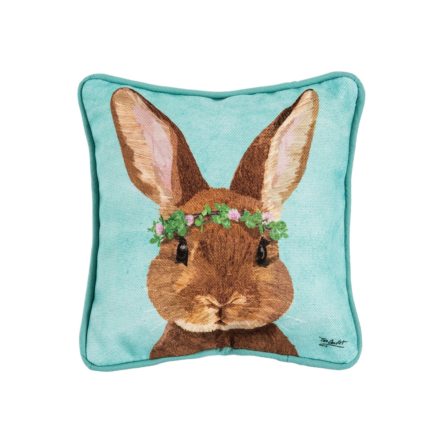 Clover Easter Spring Themed Bunny Spring Mini Printed Accent Pillow, 8" x 8"