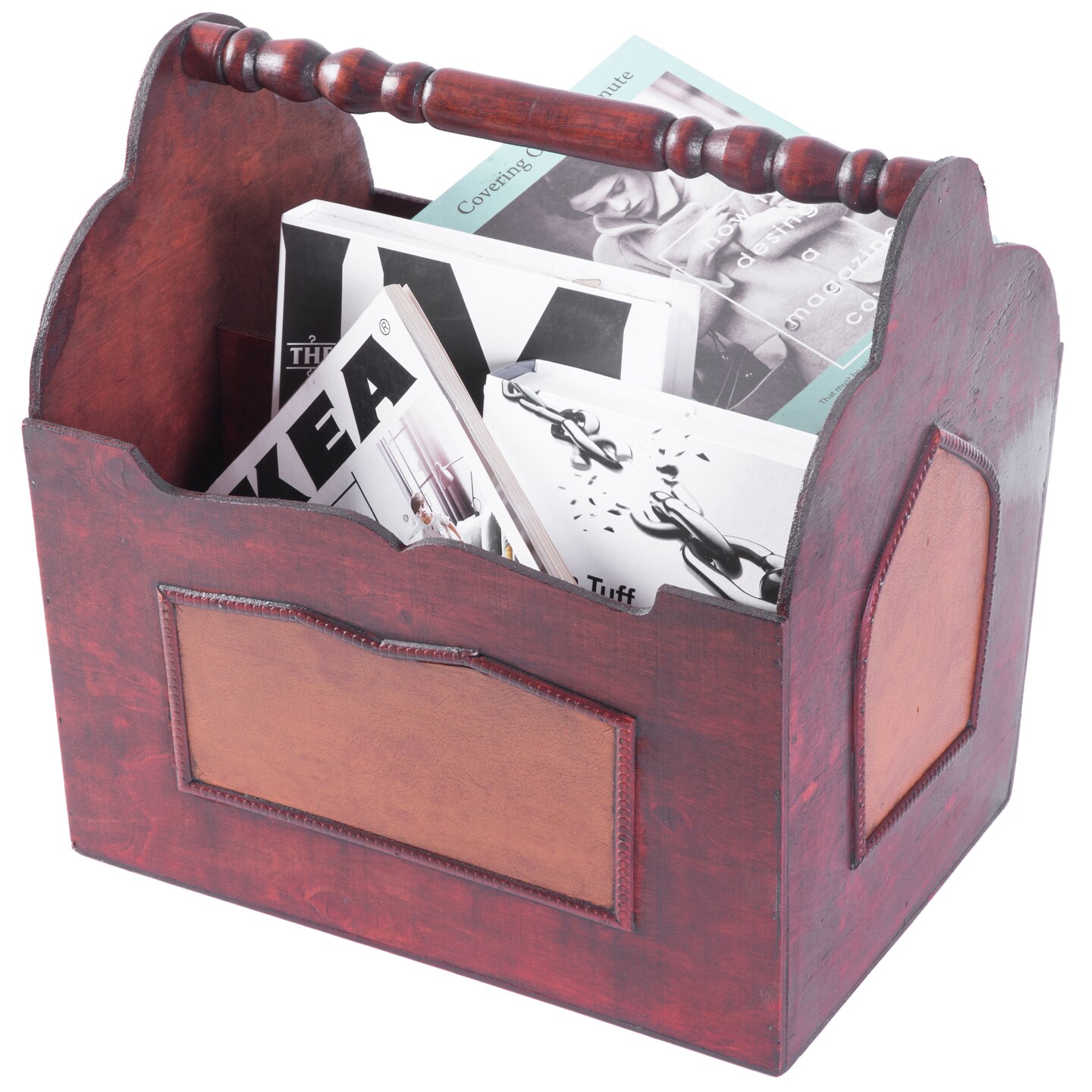 Handcrafted Decorative Wooden Magazine Rack with Handle