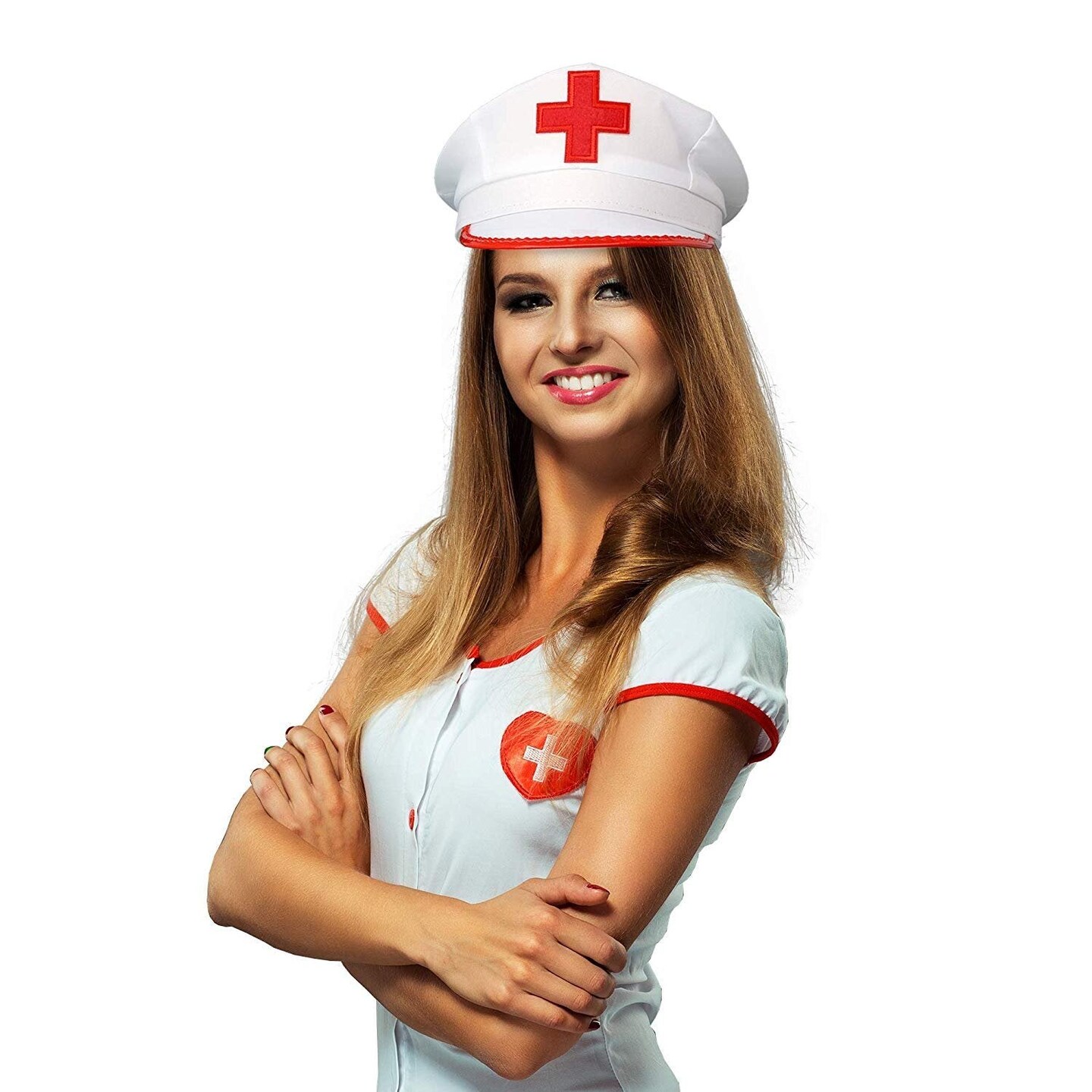 White Nurse Costume Hat - Nurses Red and White Costume Cap - 1 Piece