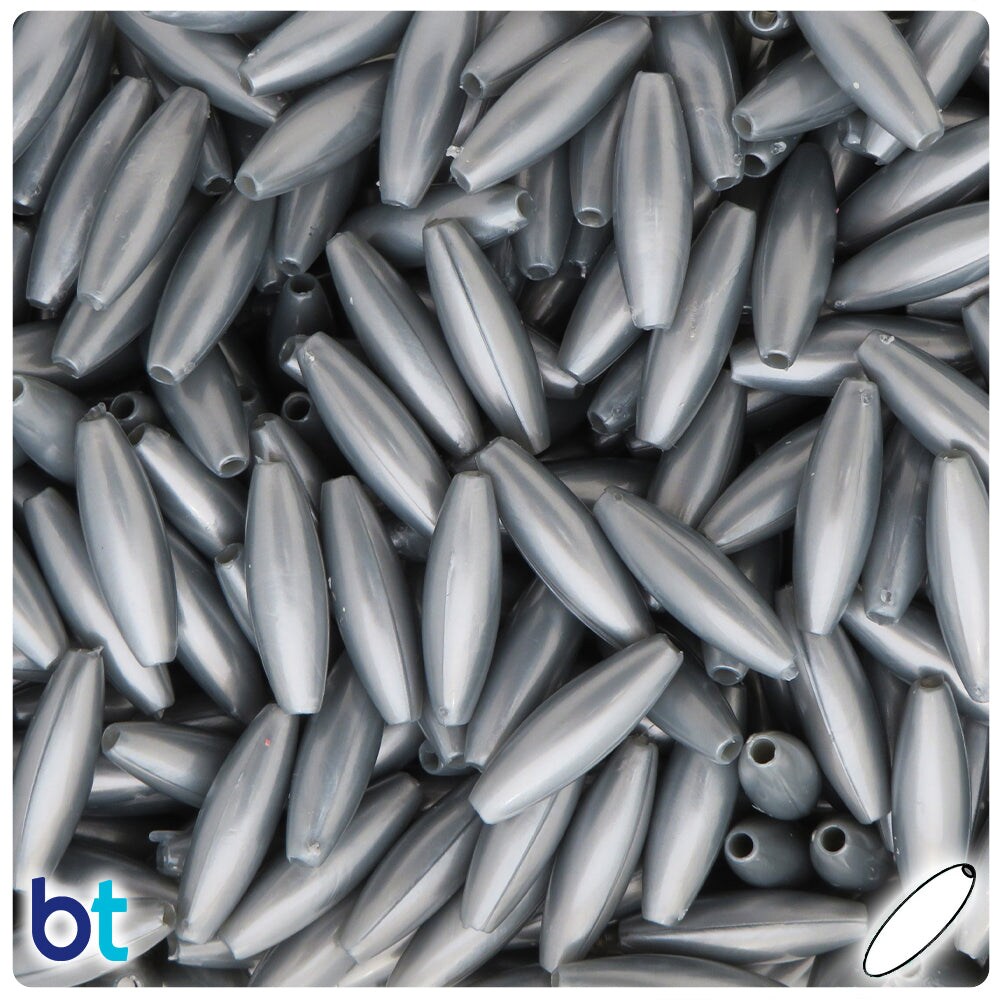 thumbnail image 2 of BeadTin Grey Pearl Spaghetti Beads - 19mm Plastic Craft Beads (150 Pieces) 2 of 12