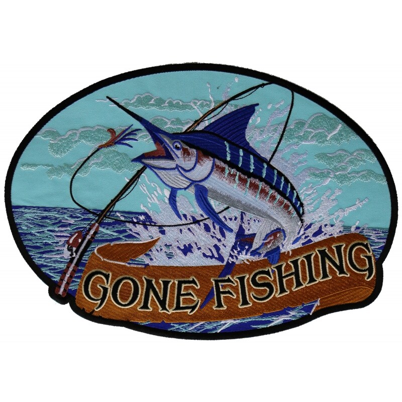 Large Back Patch, Embroidered Patch (Iron-On or Sew-On), Gone Fishing Large  Marlin Fish Back Patch, 12 x 8.5