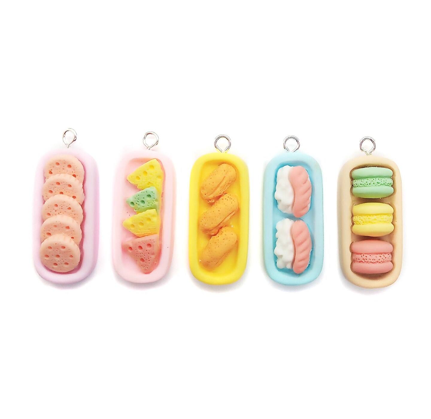 Kawaii Snack Foods Charms, set of 5 3D Miniature Pendants, Adorabilities