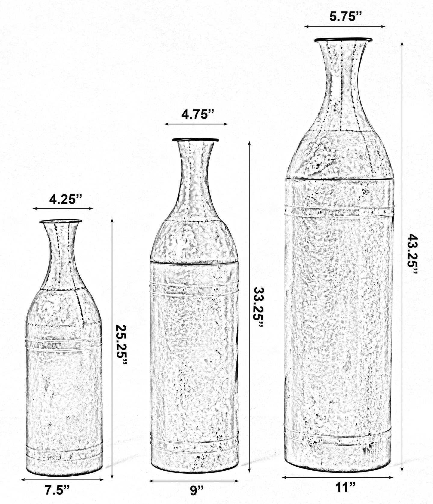 Rustic Farmhouse Style Galvanized Metal Floor Vase Decoration