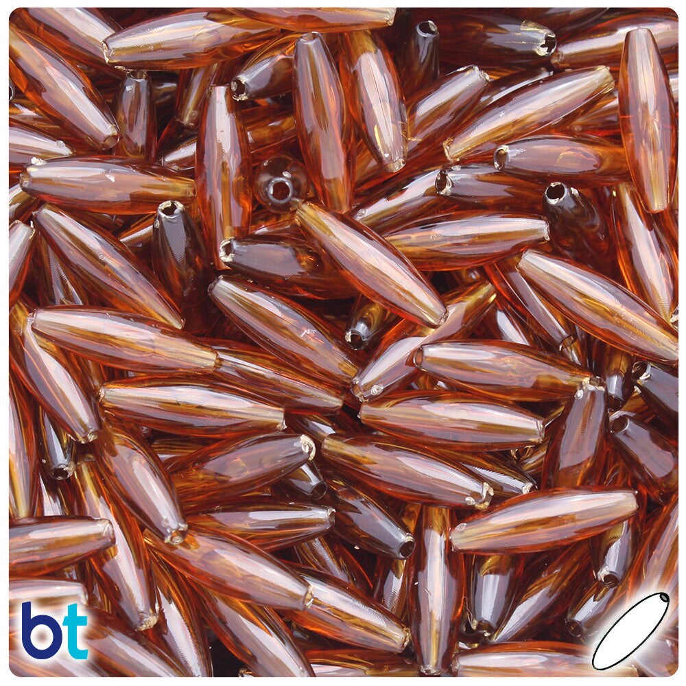 BeadTin Root Beer Transparent 19mm Spaghetti Plastic Craft Beads (150pcs)