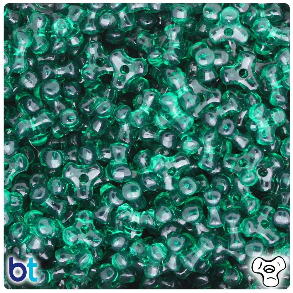 BeadTin Forest Green Transparent 11mm TriBead Plastic Craft Beads (500pcs)
