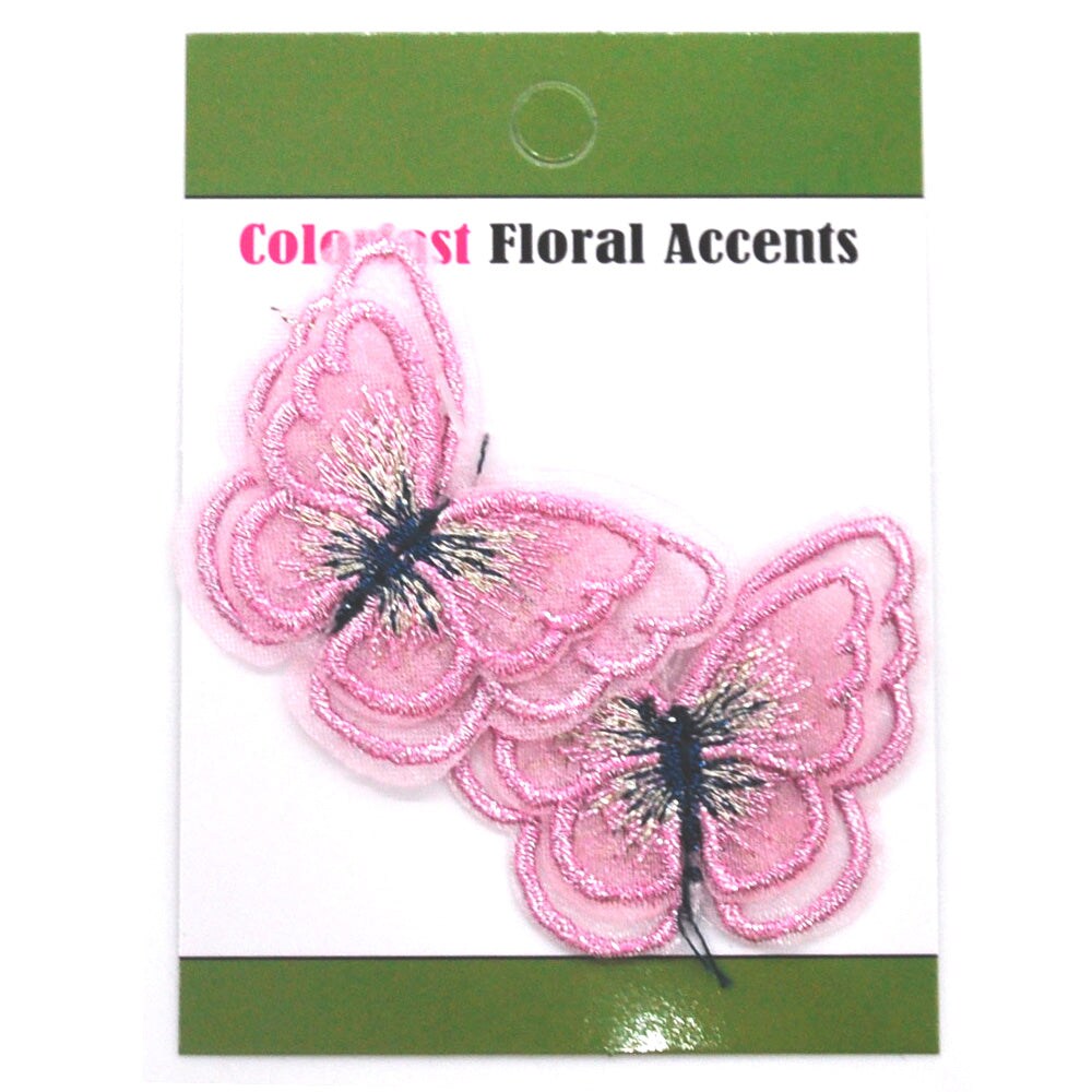 Belagio Colorfast Floral Accents, 1.5&#x22; x 2&#x22;, Embroidered Butterflies, 2 Piece Pack, Pink