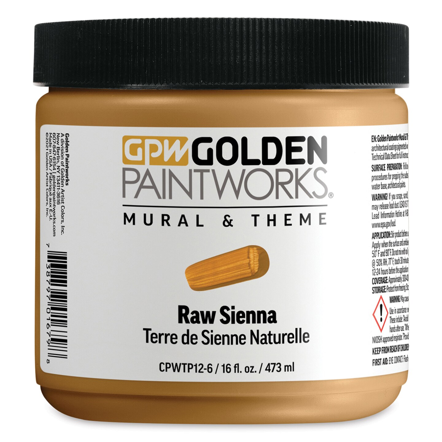 Golden Paintworks Mural and Theme Acrylic Paint - Raw Sienna, 16 oz, Jar