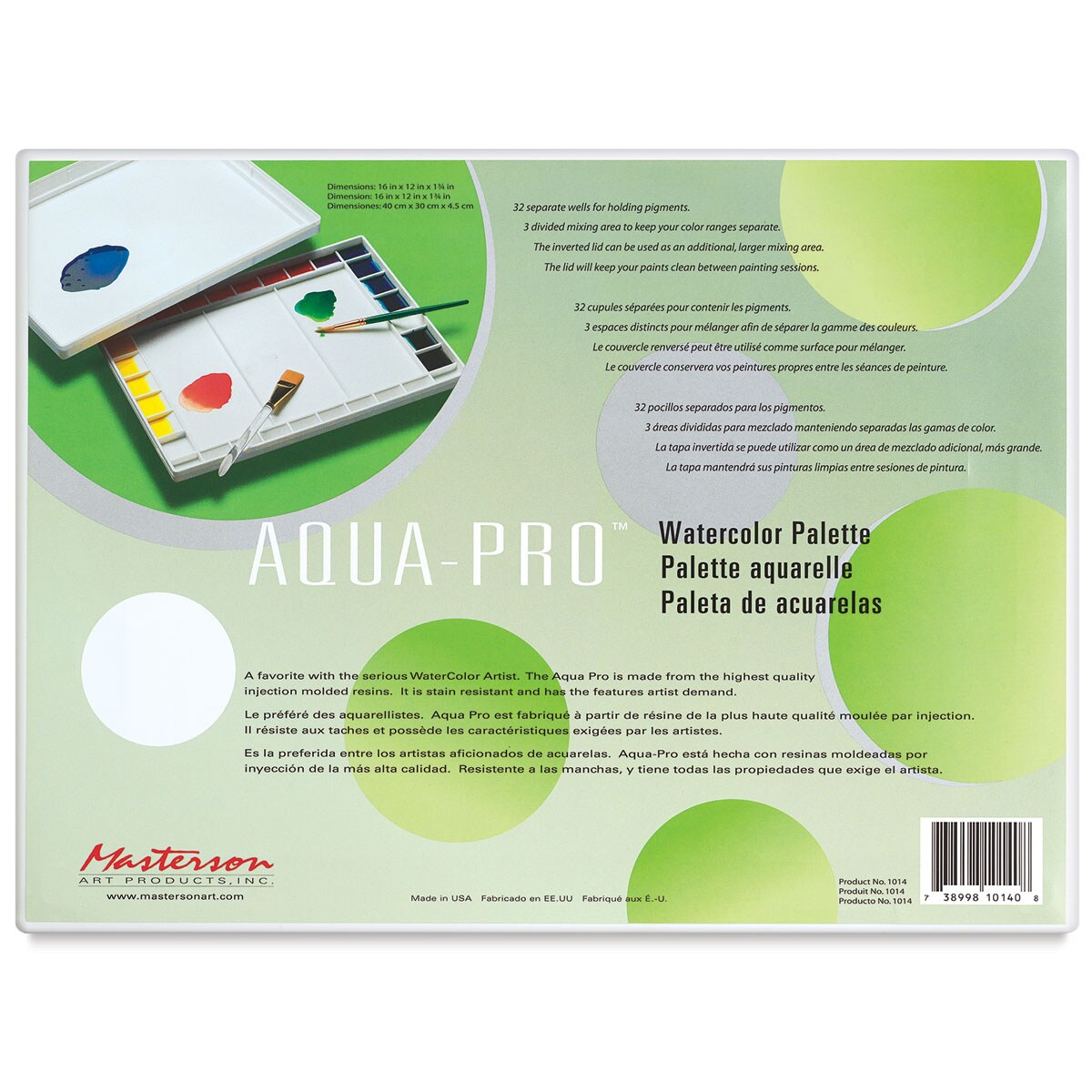 Aqua Pro Watercolor Palette with 32 Mixing Wells and Inverted Lid