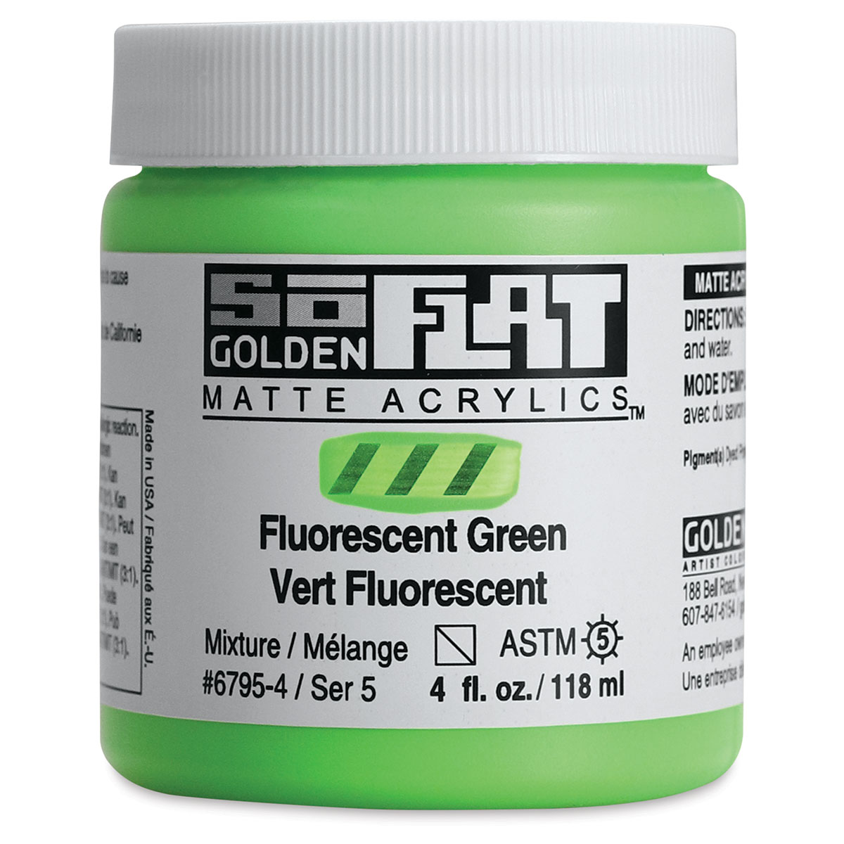 Golden SoFlat Matte Acrylic Paint - Fluorescent Green, 118 ml, Jar