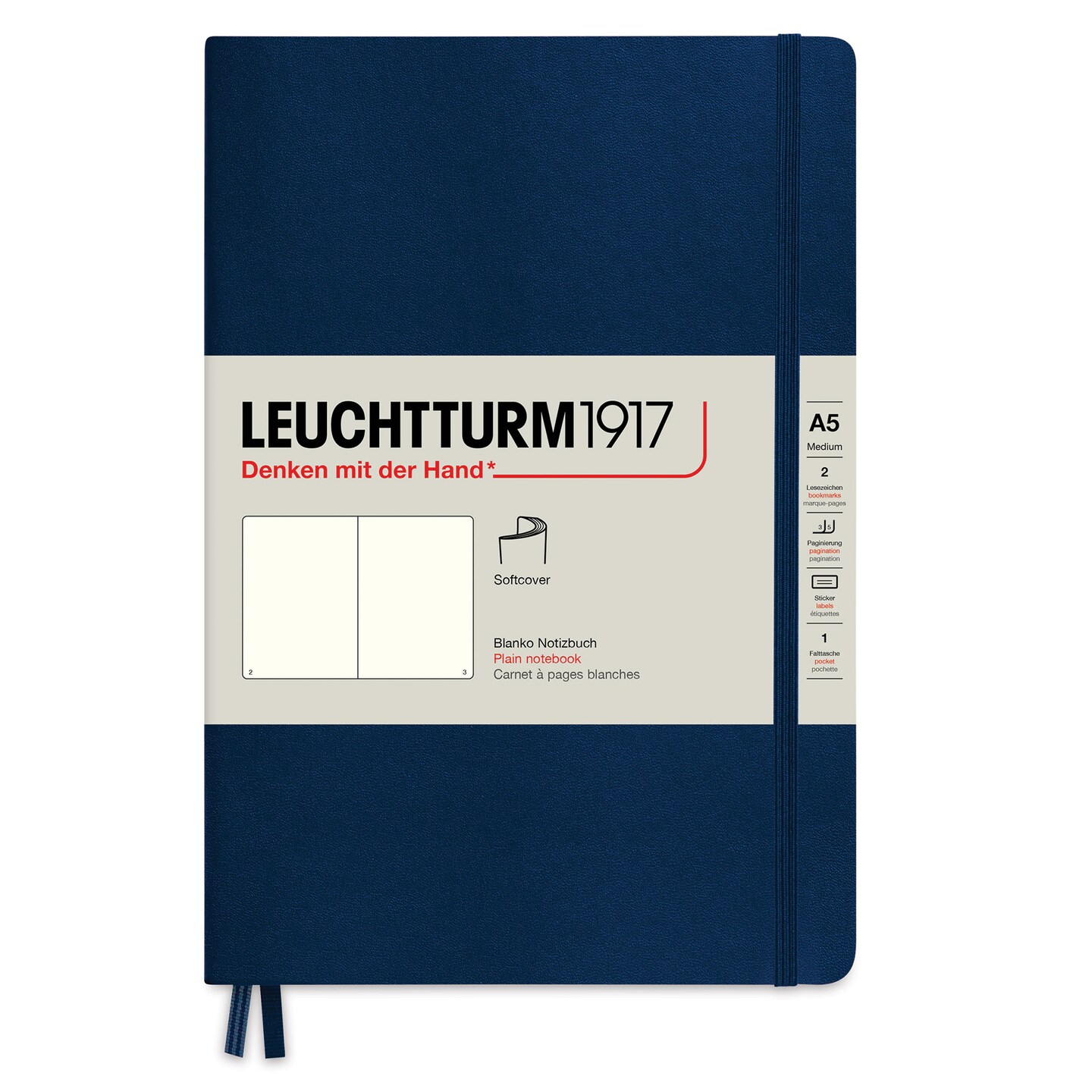 Leuchtturm1917 Blank Softcover Notebook - Navy, 5-3/4&#x22; x 8-1/4&#x22;