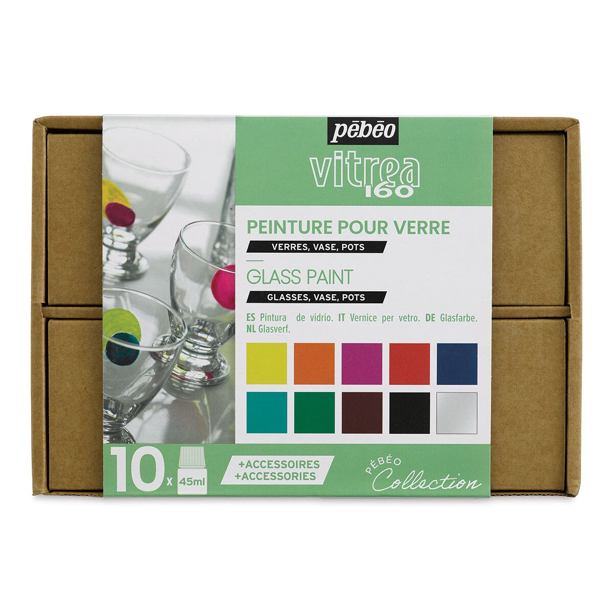 Pebeo Vitrea 160 Glass Paints - Set of 10 Colors, 45 ml bottles