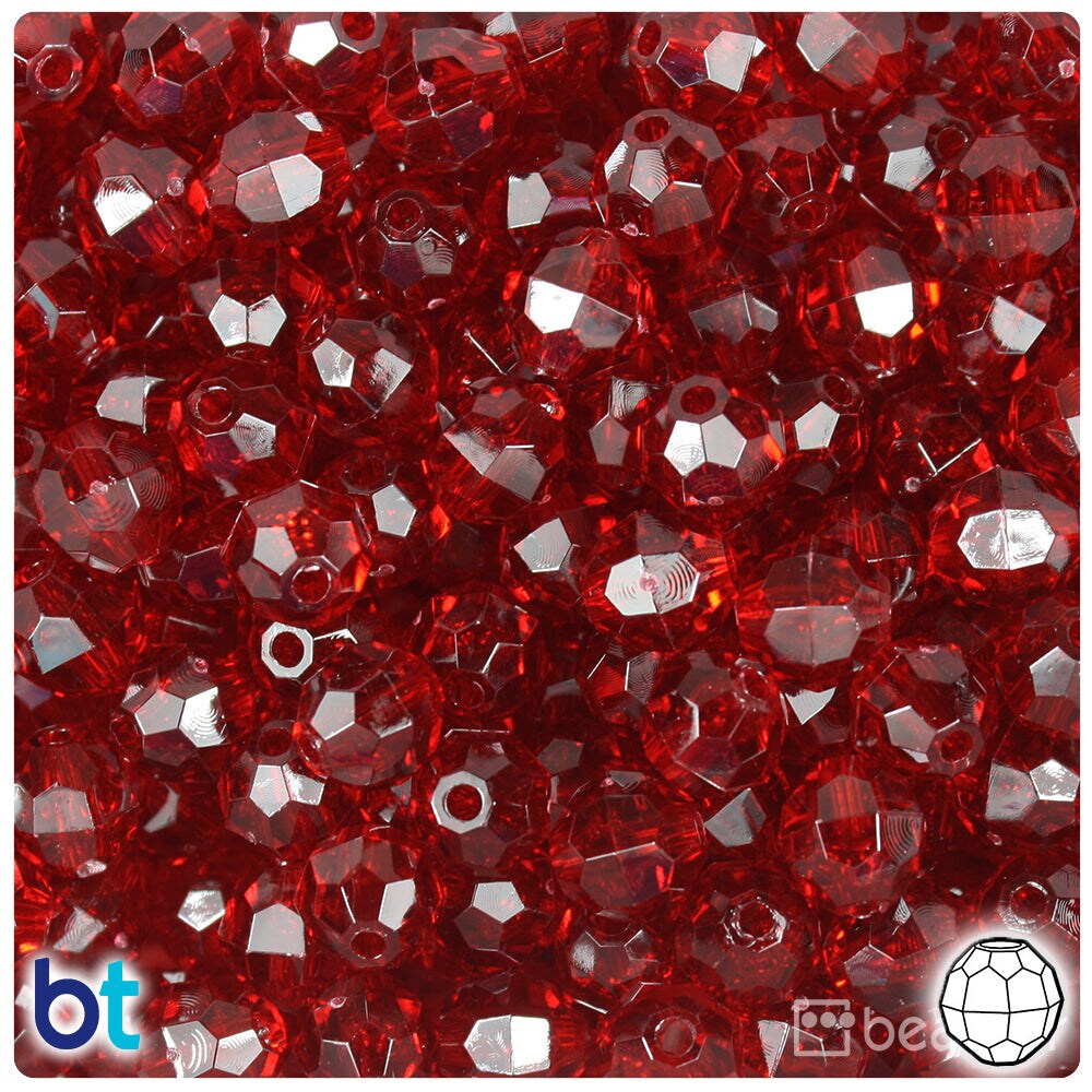 BeadTin Dark Ruby Transparent 10mm Faceted Round Plastic Craft Beads (225pcs)