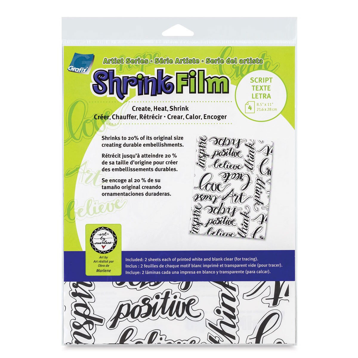 Grafix Artist Series Shrink Film  - Script, Pkg of 4