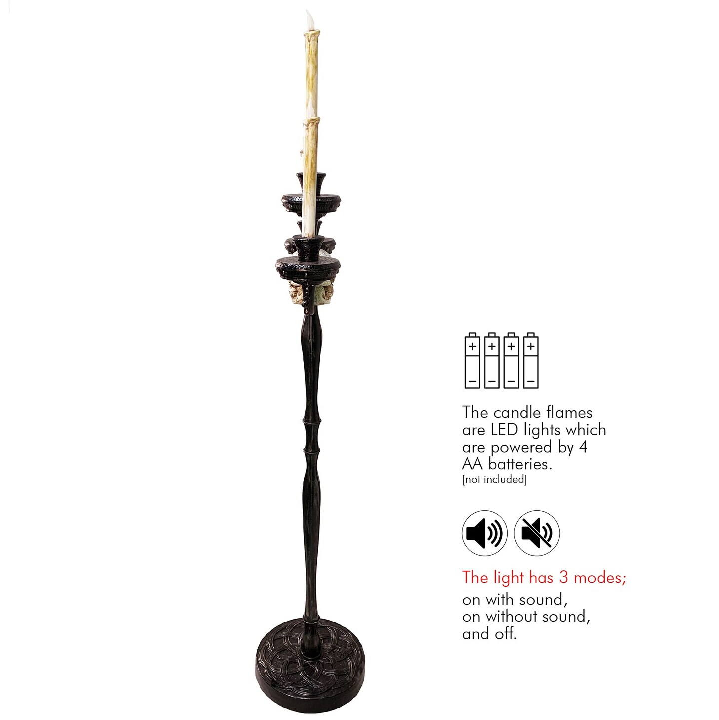 Animated Halloween Candelabra Decoration - Creepy Gothic Haunted Mansion Black Skull Floating Candle Holder Party Decorations Prop