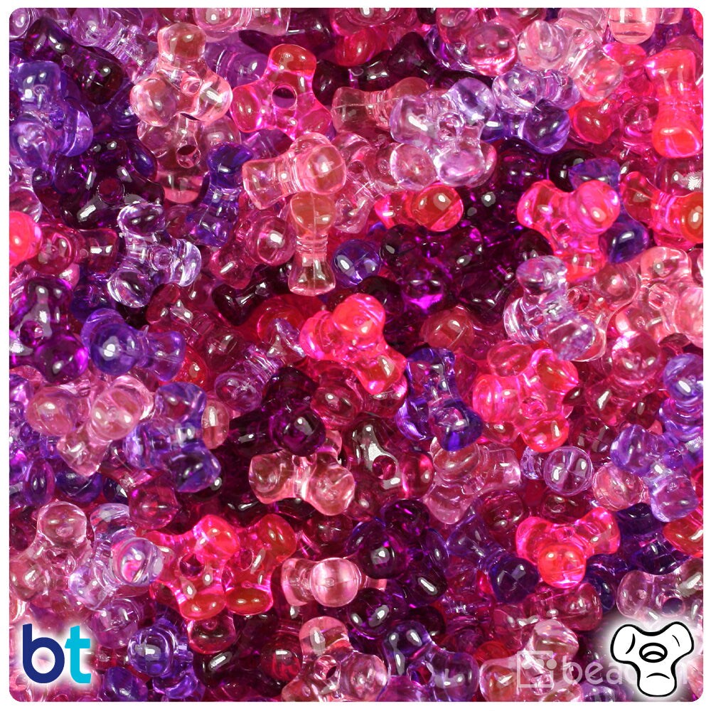BeadTin Pink & Purple Transparent Mix 11mm TriBead Plastic Craft Beads (500pcs)